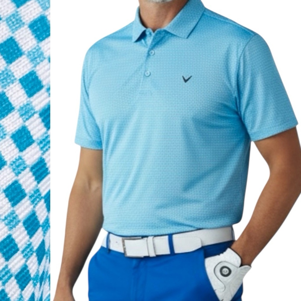 Callaway Golf Polo Blue Geo Opti-Dri Performance Short Sleeve Mens Sz XL